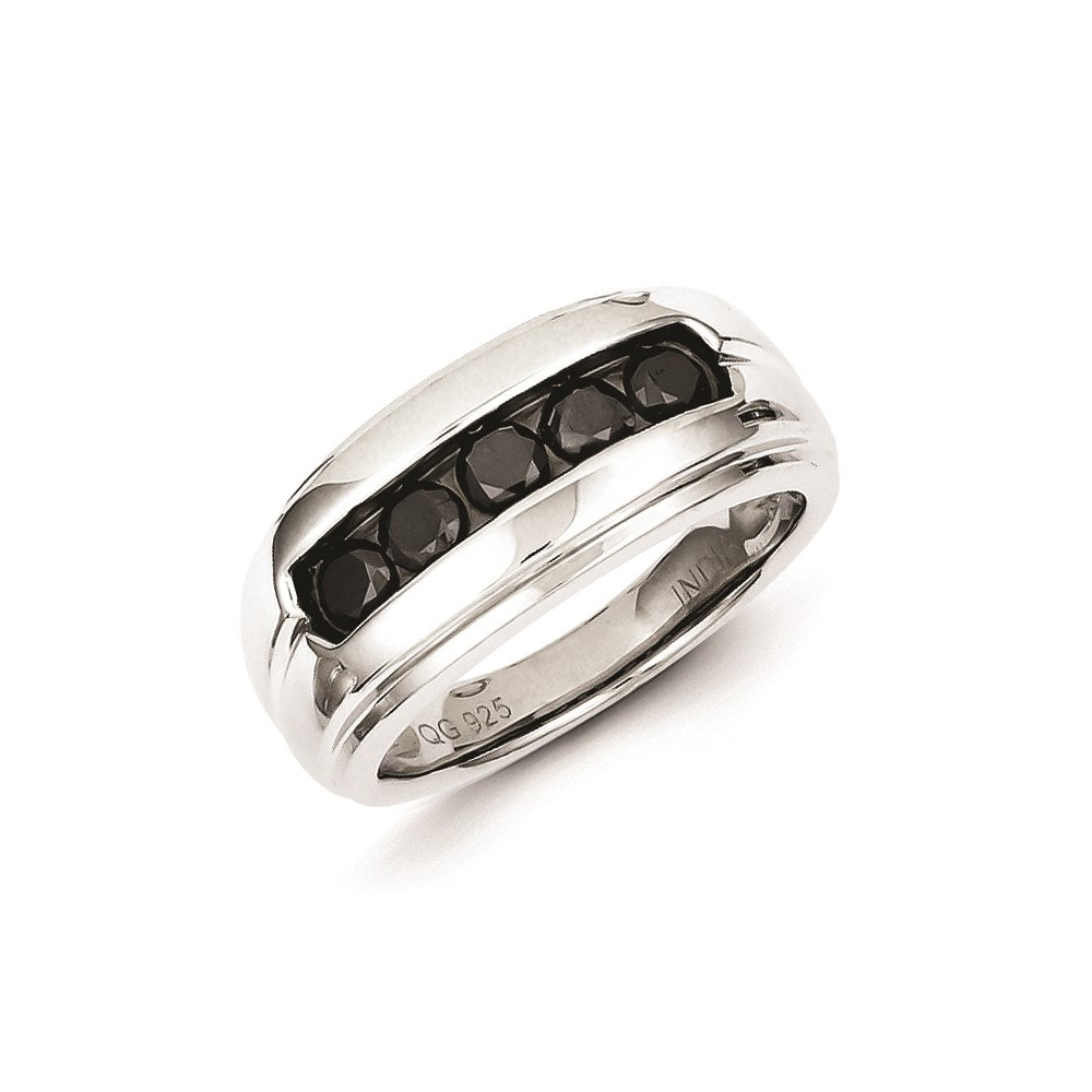 Sterling Silver & Five Black Diamond Mens Ring