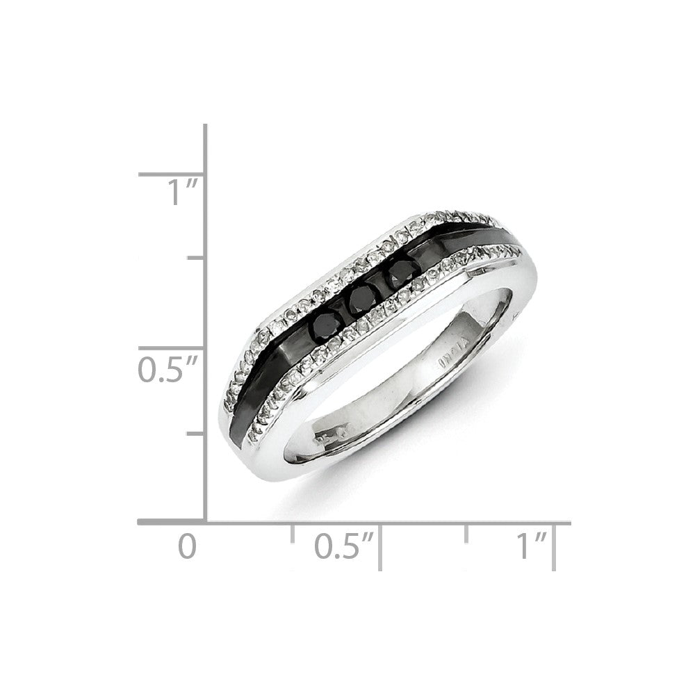 Sterling Silver Rhodium Plated Black and White Diamond Men's Ring