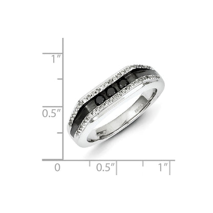 Sterling Silver Rhodium Plated Black and White Diamond Men's Ring