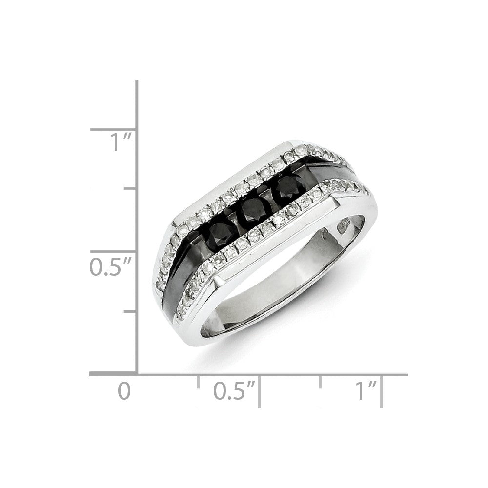 Sterling Silver Rhodium Plated Black and White Diamond Men's Ring