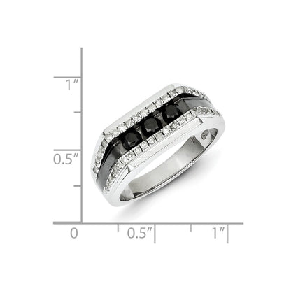 Sterling Silver Rhodium Plated Black and White Diamond Men's Ring