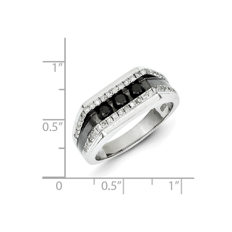 Sterling Silver Rhodium Plated Black and White Diamond Men's Ring