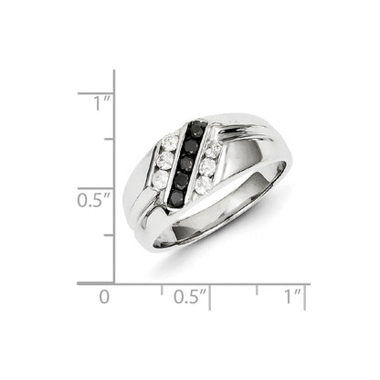 Sterling Silver Rhodium Plated Black and White Diamond Men's Ring