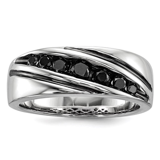 White Night Sterling Silver Rhodium-plated Black Diamond Men's Band Ring
