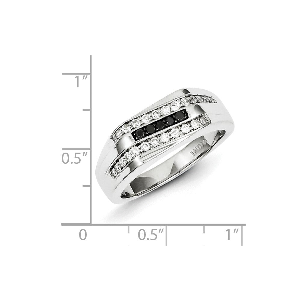 Sterling Silver Rhodium Plated Black and White Diamond Men's Ring
