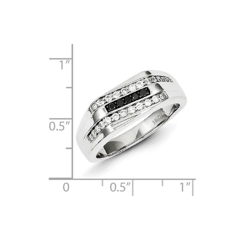 Sterling Silver Rhodium Plated Black and White Diamond Men's Ring