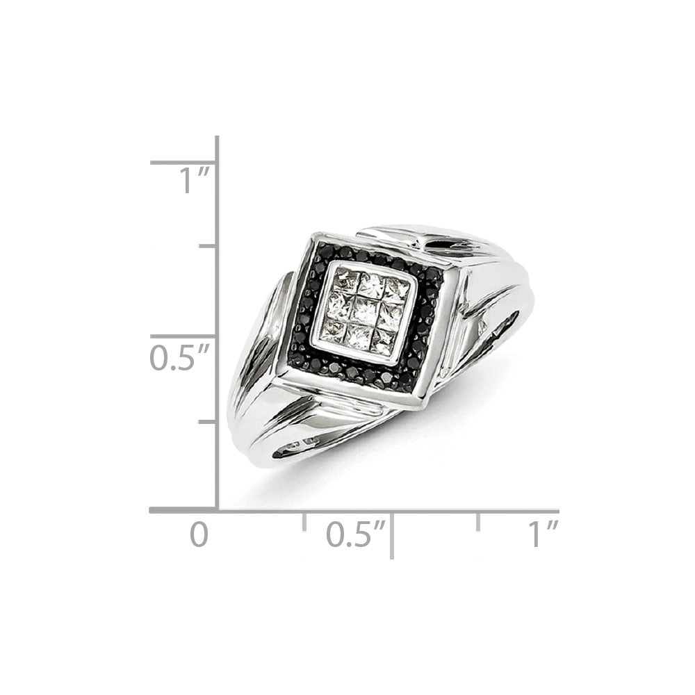 Sterling Silver Rhodium Plated Black and White Diamond Men's Ring