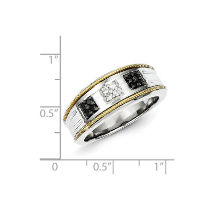 Sterling Silver and Gold Plated Black & White Diamond Men's Ring