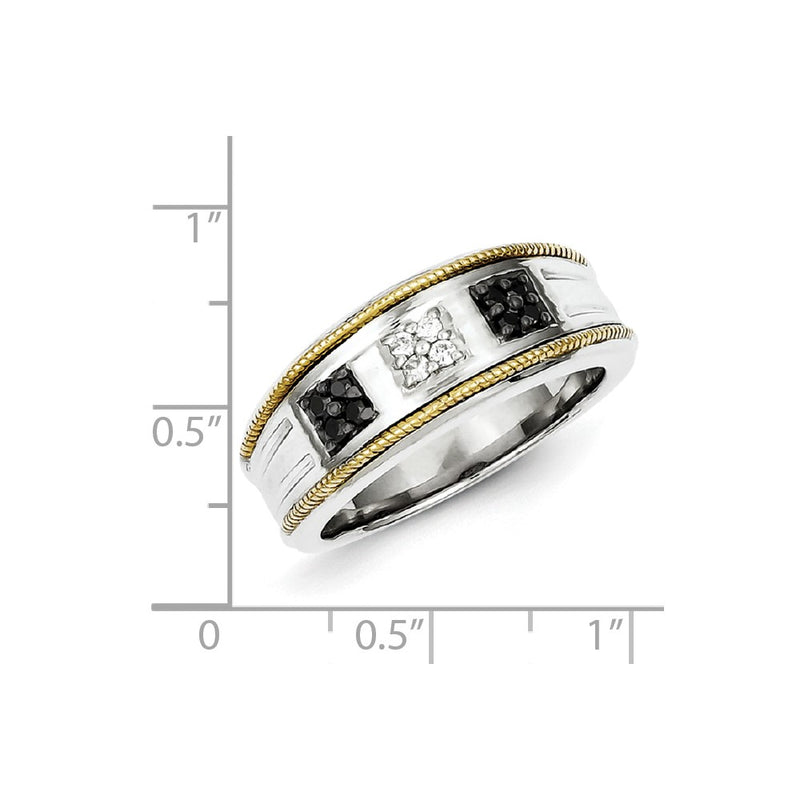 Sterling Silver and Gold Plated Black & White Diamond Men's Ring