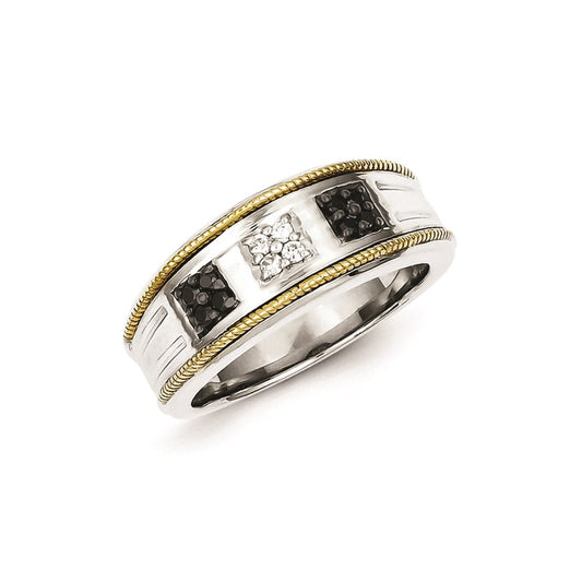 Sterling Silver and Gold Plated Black & White Diamond Men's Ring