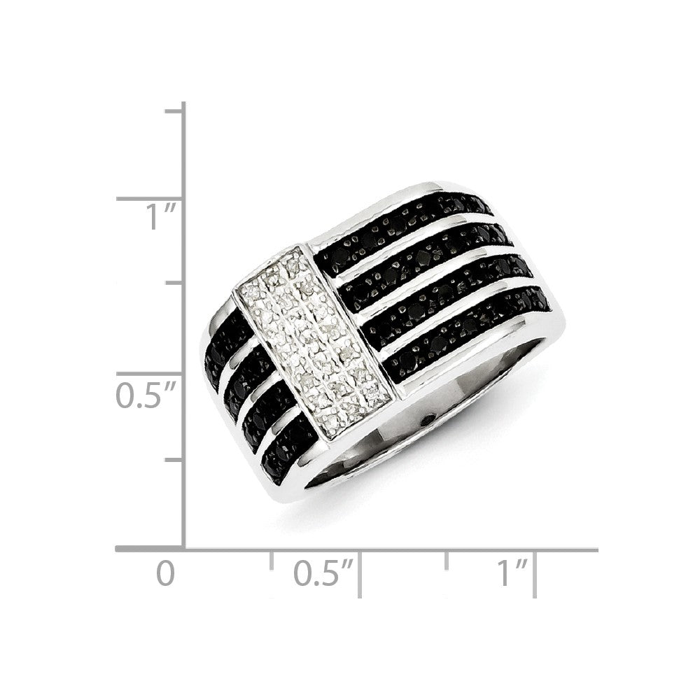 Sterling Silver Rhodium Plated Black and White Diamond Men's Ring