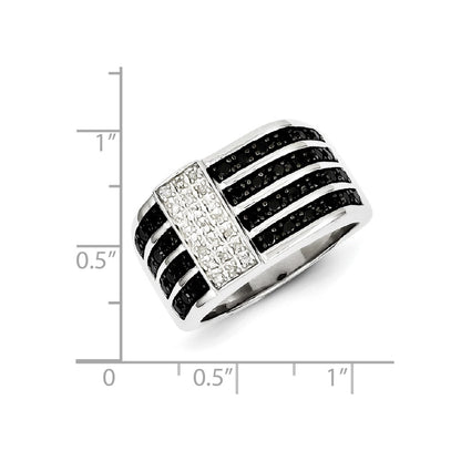 Sterling Silver Rhodium Plated Black and White Diamond Men's Ring