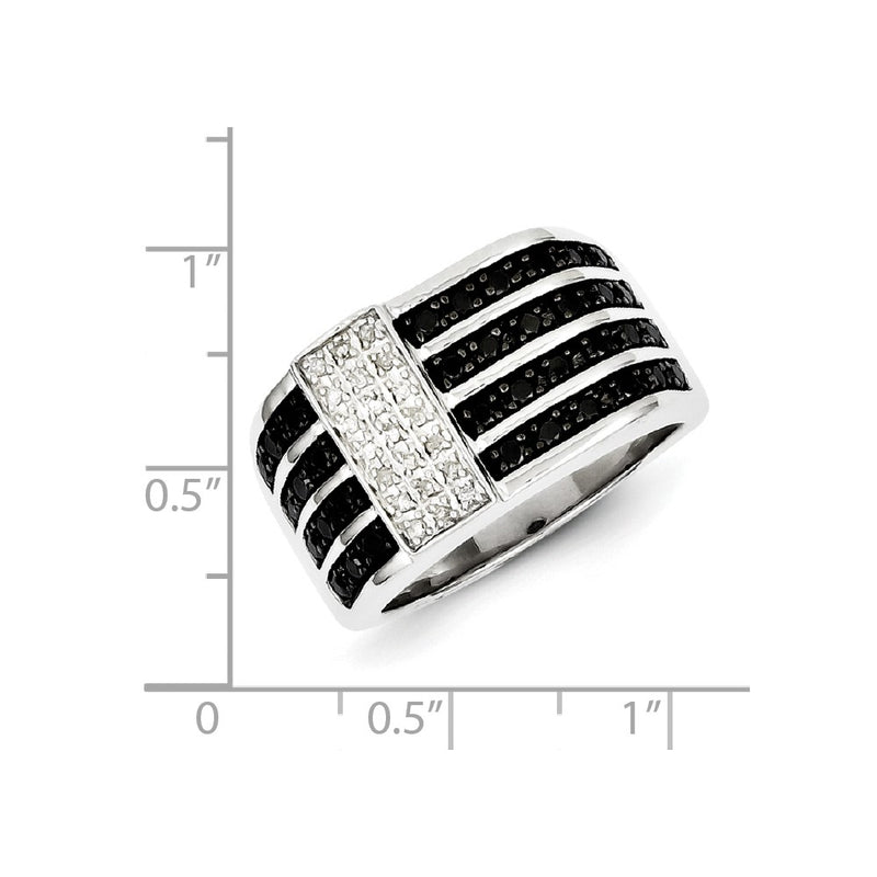 Sterling Silver Rhodium Plated Black and White Diamond Men's Ring