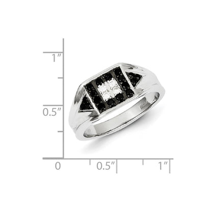 Sterling Silver Rhodium Plated Black and White Diamond Men's Ring
