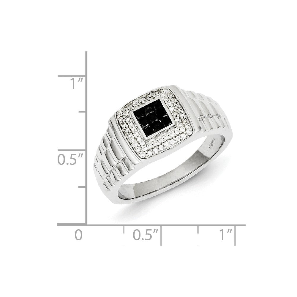 Sterling Silver Black and White Diamond Square Men's Ring