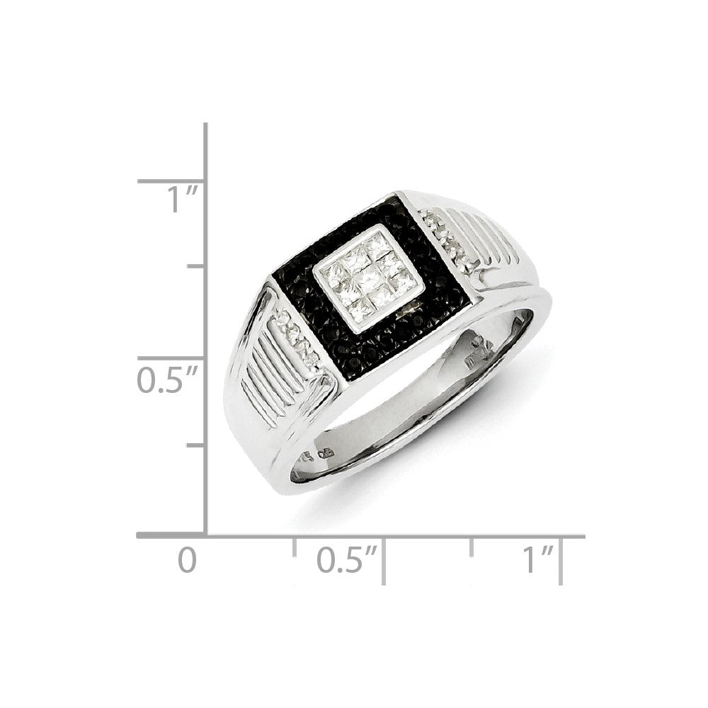 Sterling Silver Rhodium Plated Black and White Diamond Men's Ring