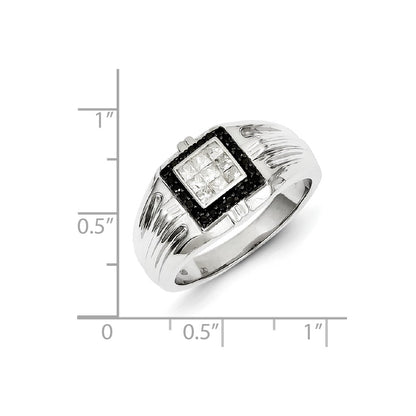 Sterling Silver Rhodium Plated Black and White Diamond Men's Ring