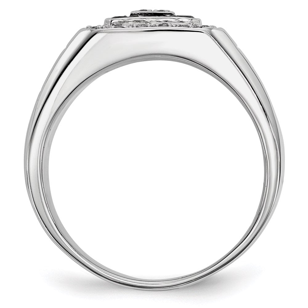 Sterling Silver Rhodium Plated Black and White Diamond Men's Ring