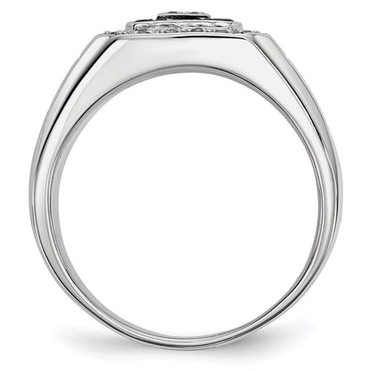 Sterling Silver Rhodium Plated Black and White Diamond Men's Ring