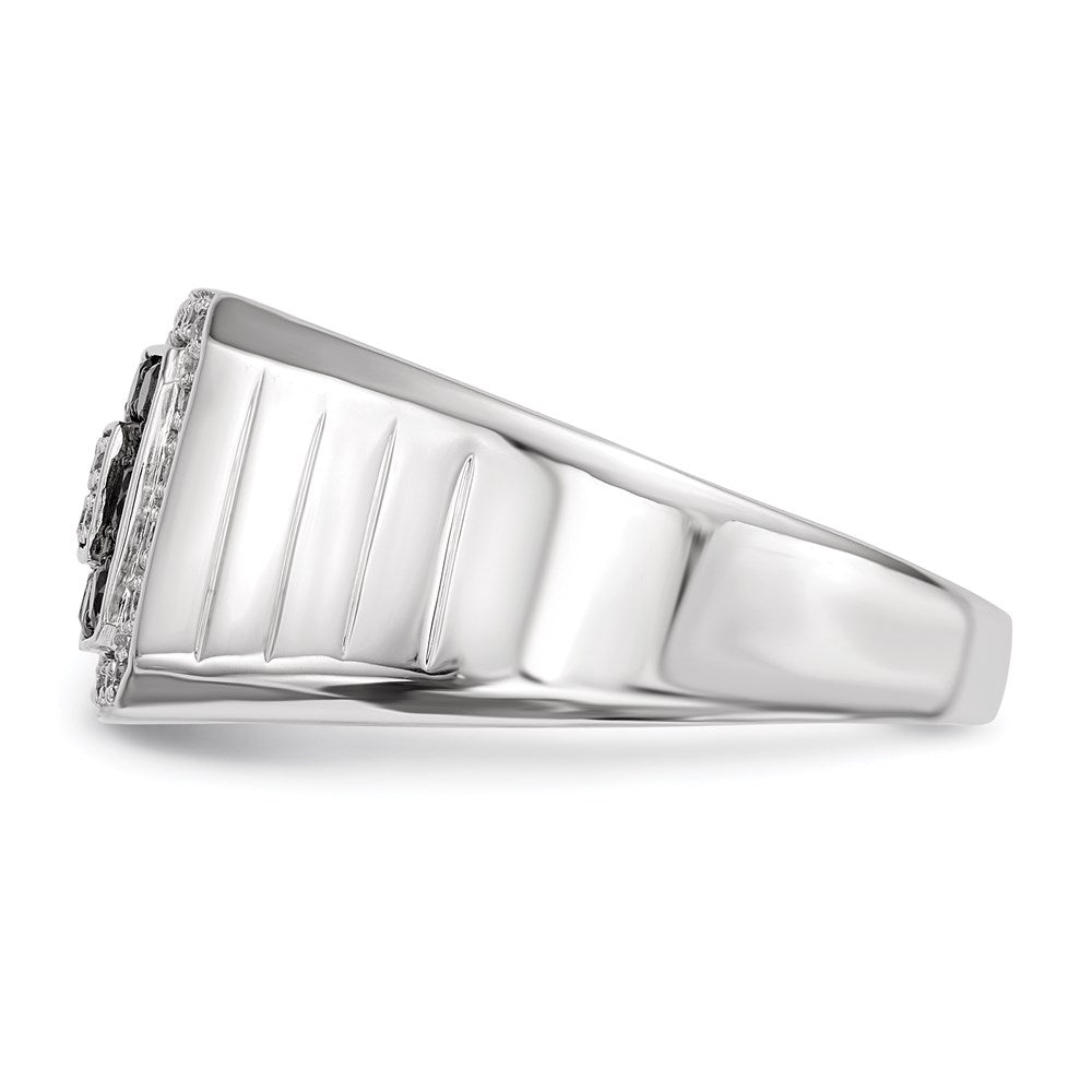 Sterling Silver Rhodium Plated Black and White Diamond Men's Ring