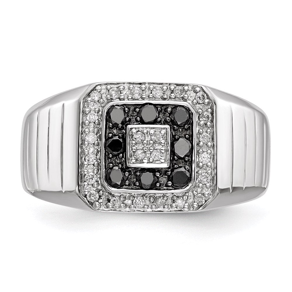 Sterling Silver Rhodium Plated Black and White Diamond Men's Ring