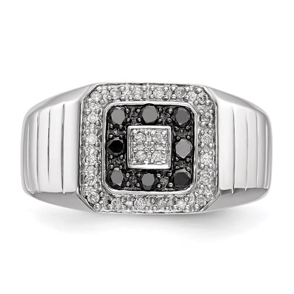 Sterling Silver Rhodium Plated Black and White Diamond Men's Ring