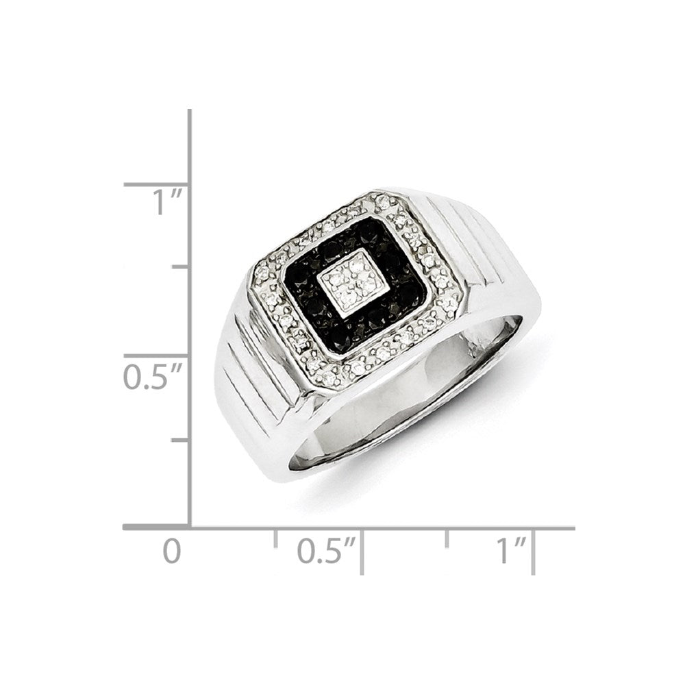 Sterling Silver Rhodium Plated Black and White Diamond Men's Ring