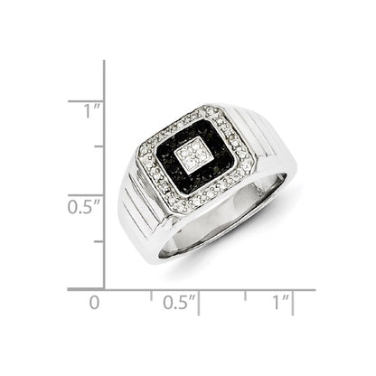 Sterling Silver Rhodium Plated Black and White Diamond Men's Ring