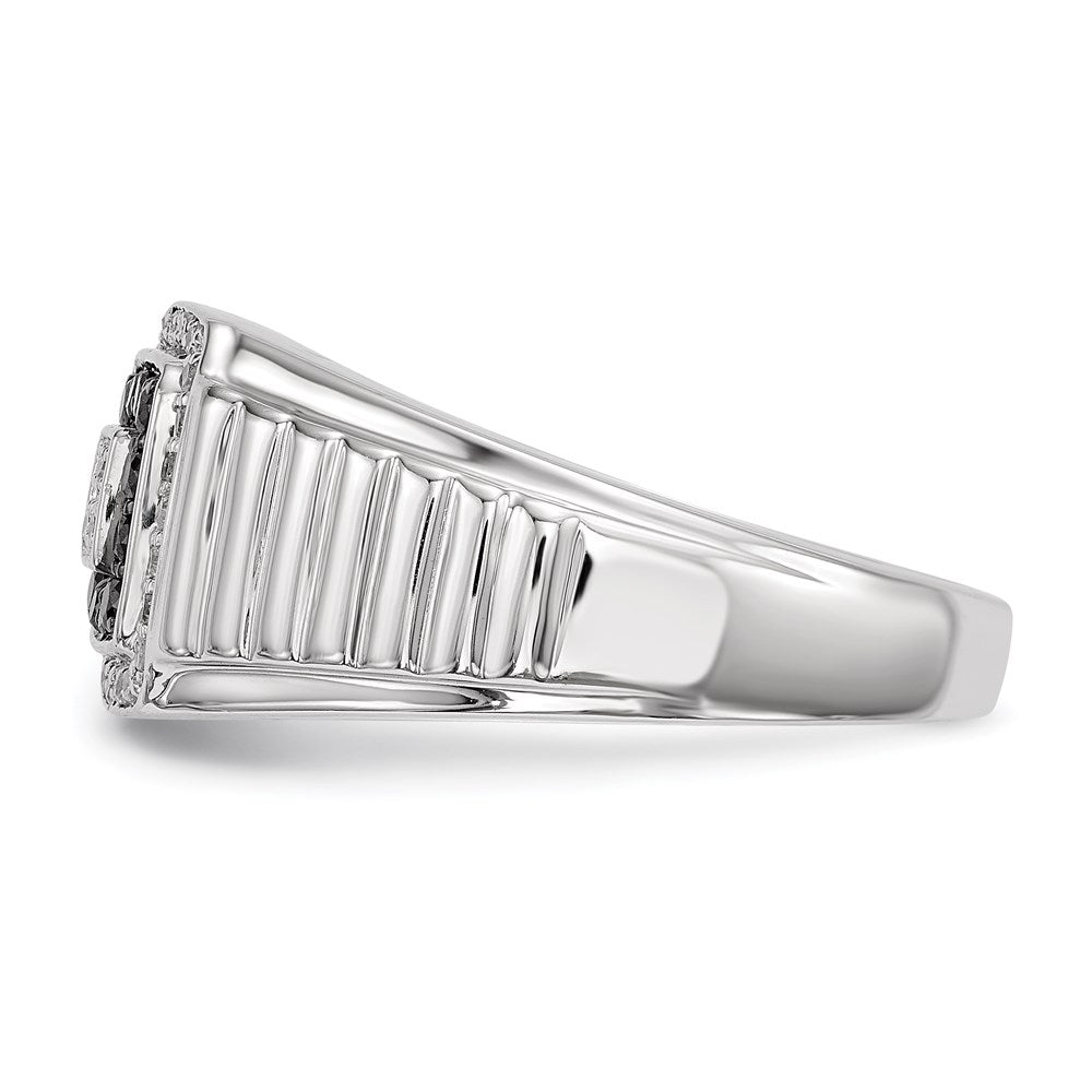 Sterling Silver Rhodium Plated Black and White Diamond Men's Ring