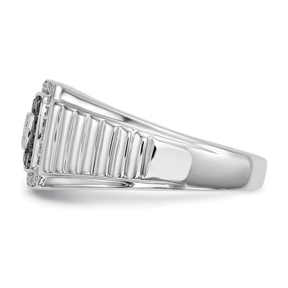 Sterling Silver Rhodium Plated Black and White Diamond Men's Ring