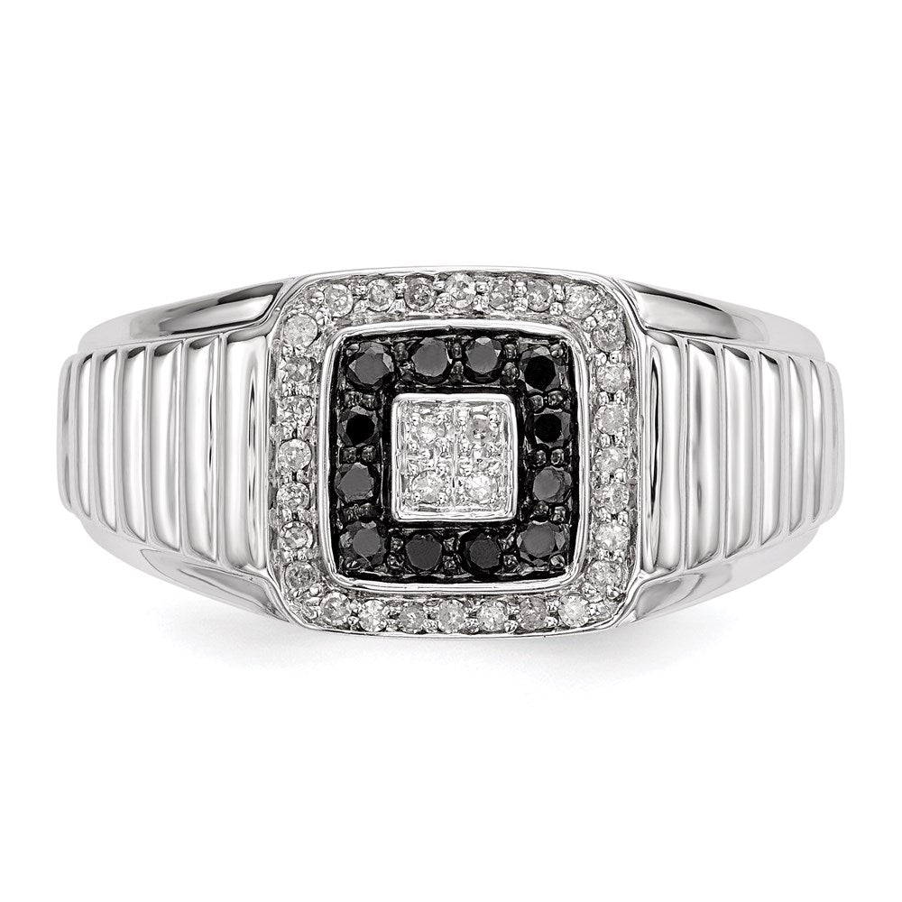 Sterling Silver Rhodium Plated Black and White Diamond Men's Ring