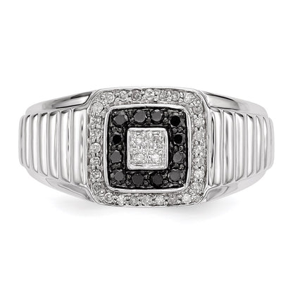 Sterling Silver Rhodium Plated Black and White Diamond Men's Ring