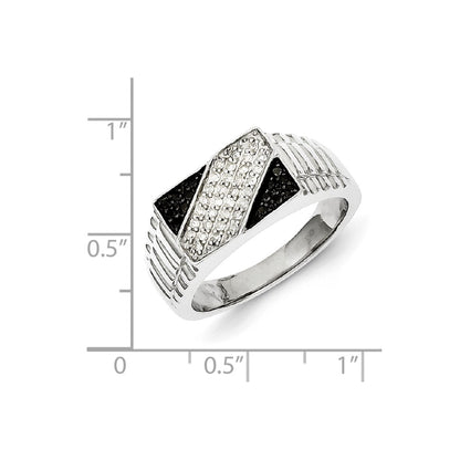Sterling Silver Rhodium Plated Black and White Diamond Men's Ring