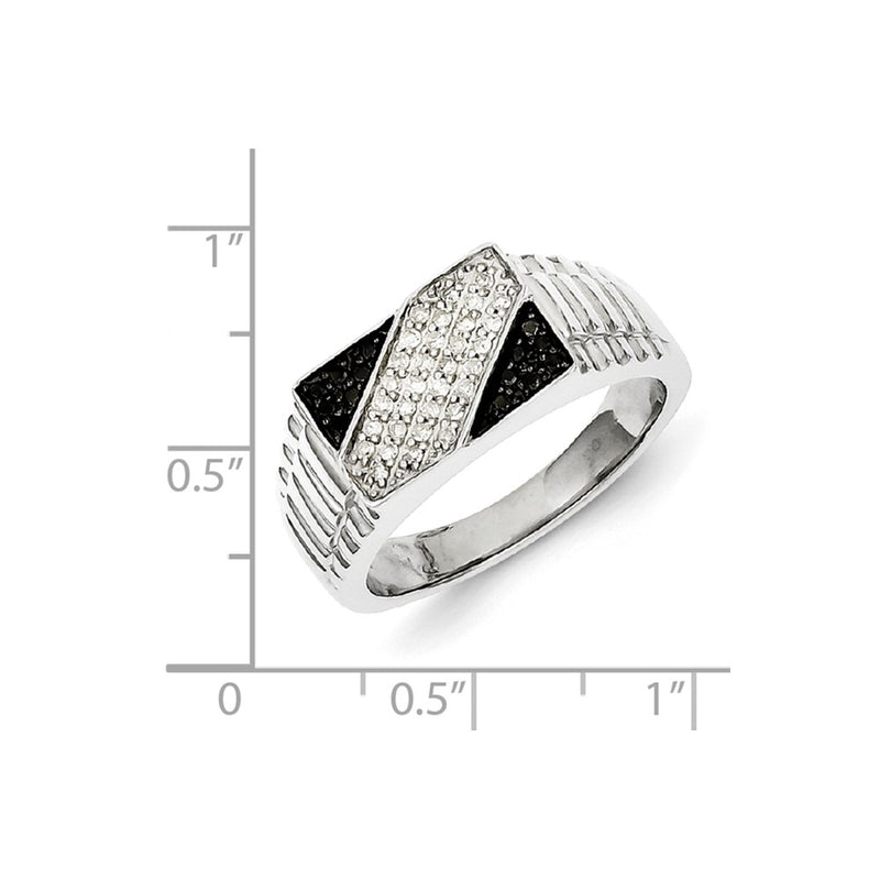 Sterling Silver Rhodium Plated Black and White Diamond Men's Ring