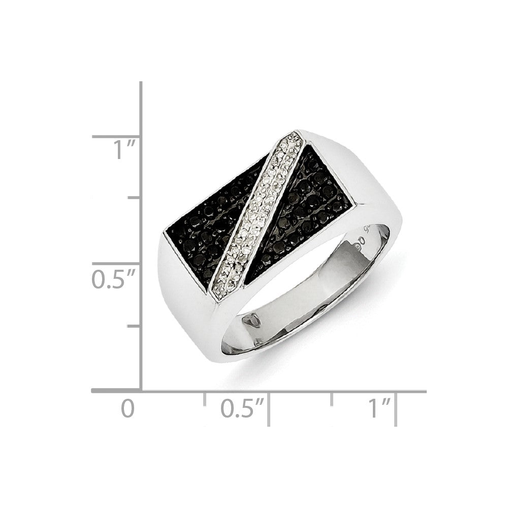 Sterling Silver Rhodium Plated Black and White Diamond Men's Ring