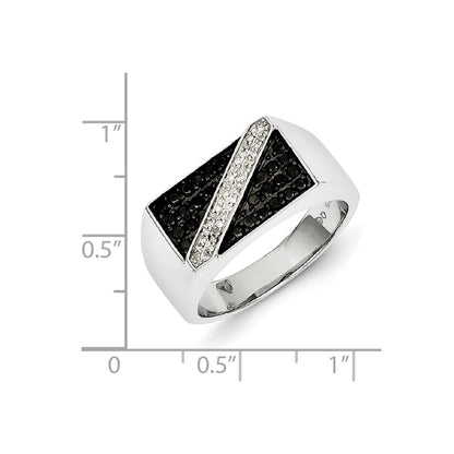 Sterling Silver Rhodium Plated Black and White Diamond Men's Ring