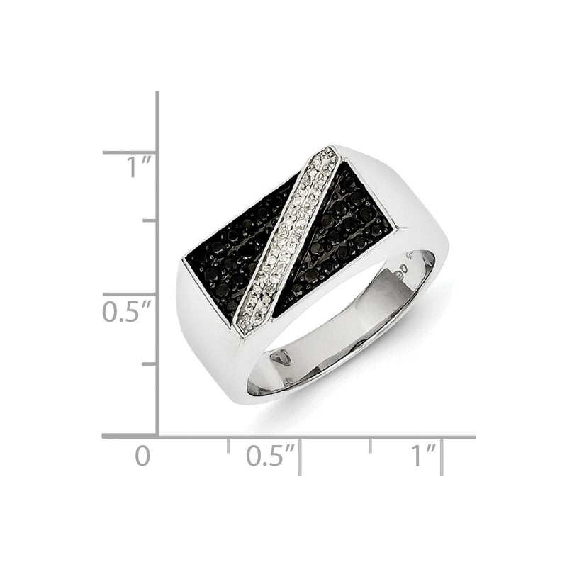 Sterling Silver Rhodium Plated Black and White Diamond Men's Ring