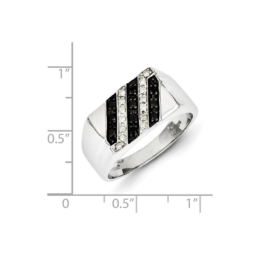 Sterling Silver Rhodium Plated Black and White Diamond Men's Ring