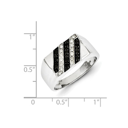 Sterling Silver Rhodium Plated Black and White Diamond Men's Ring
