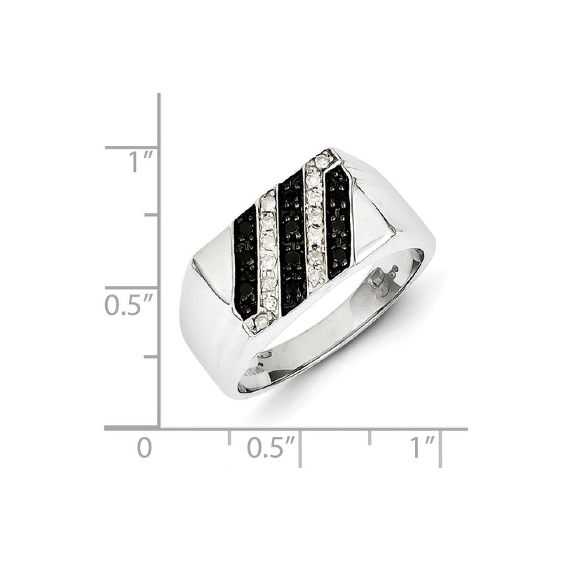 Sterling Silver Rhodium Plated Black and White Diamond Men's Ring