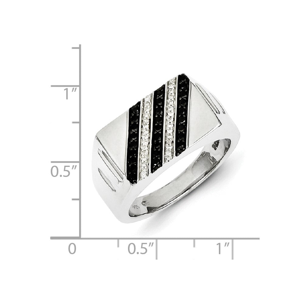 Sterling Silver Rhodium Plated Black and White Diamond Men's Ring