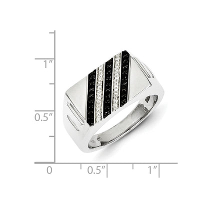 Sterling Silver Rhodium Plated Black and White Diamond Men's Ring