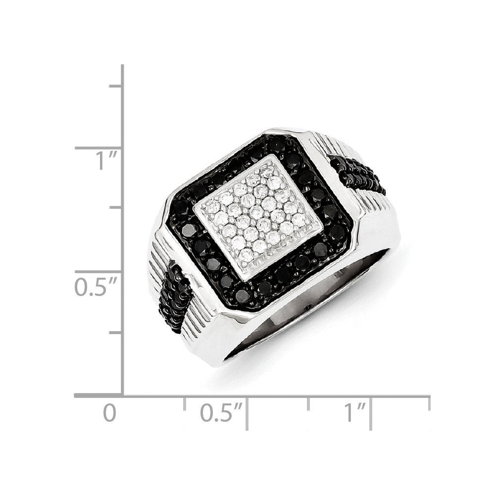 Sterling Silver Rhodium Plated Black and White Diamond Men's Ring