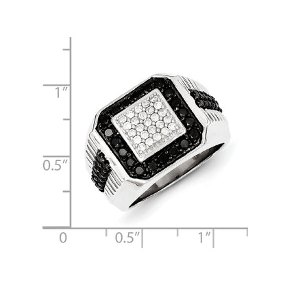 Sterling Silver Rhodium Plated Black and White Diamond Men's Ring