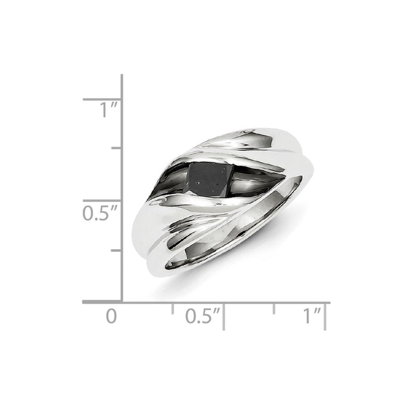 Sterling Silver & Black Rhodium and Black Diamond Mens Ring