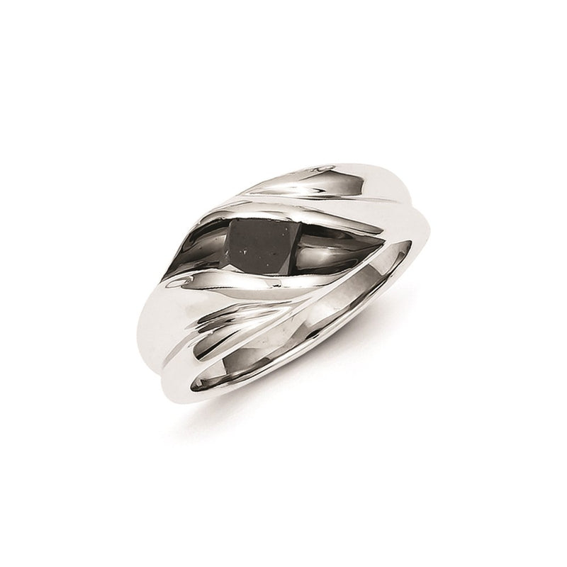Sterling Silver & Black Rhodium and Black Diamond Mens Ring