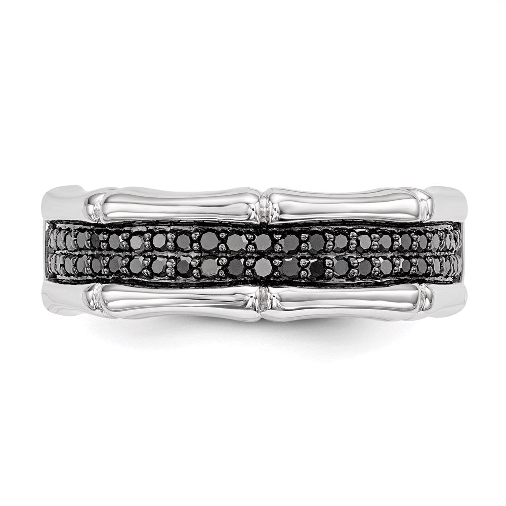 White Night Sterling Silver Rhodium-plated Black Diamond Men's Ring