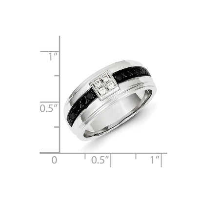 Sterling Silver White & Black Diamond Square Men's Ring
