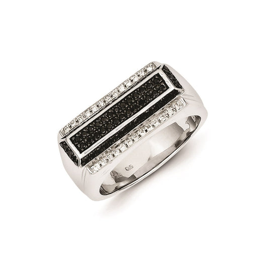 Sterling Silver Rhodium Plated Black and White Diamond Men's Ring