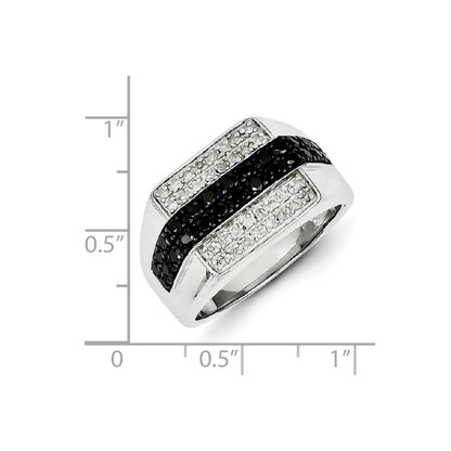 Sterling Silver Rhodium Plated Black and White Diamond Men's Ring
